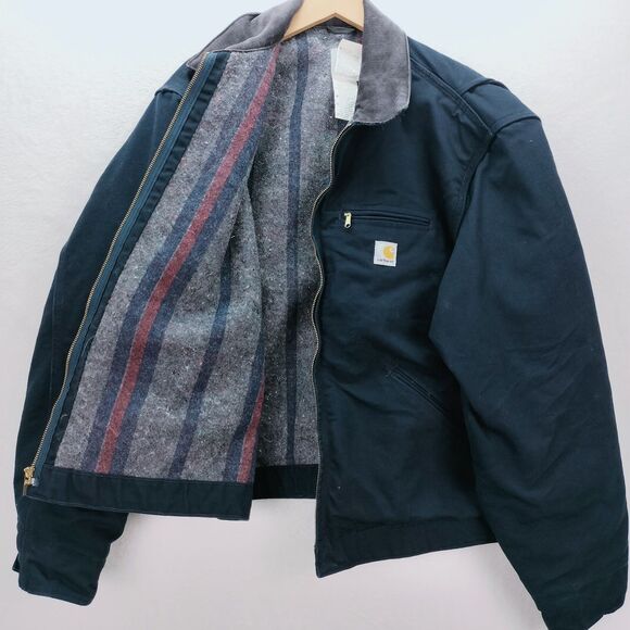 VTG Carhartt Detroit J01 Jacket Mens Size 50 2XL Navy Blue Blanket Lined Chore - Picture 1 of 16